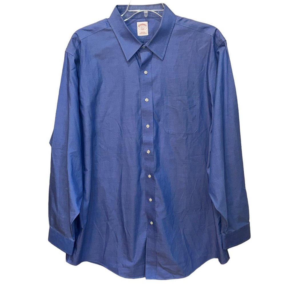 Men's Brooks Brothers Blue Long Sleeve‎ Cotton Dress Shirt Size 18-6/7